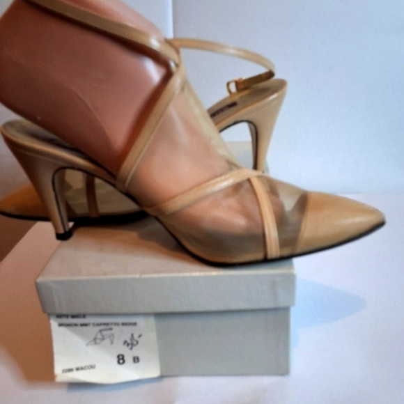 Walter Steiger Vintage Rete Miele Beige  Mesh Slingback Pumps 8 - Picture 1 of 16